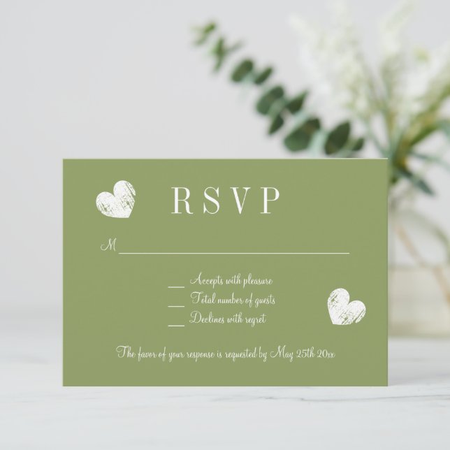 Elegante tarjeta de respuesta de boda RSVP verde m (Anverso de pie)