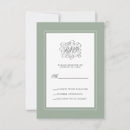 Elegante Tarjeta de Respuesta de Boda Verde Salvia