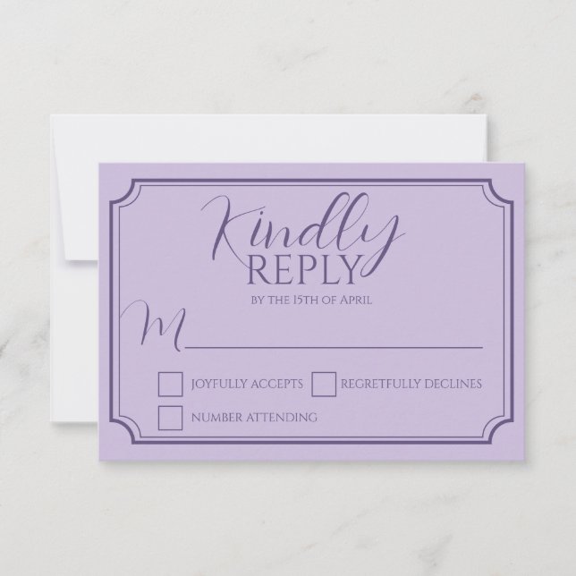 Elegante Tarjeta de respuesta de guiones Lilac (Anverso)