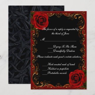 Elegante tarjeta de respuesta de rosas rojas Gótic