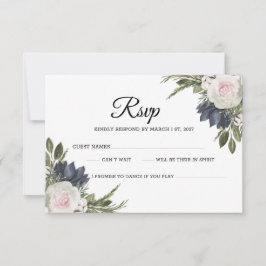 Elegante tarjeta de respuesta floral azul, rosa Bo