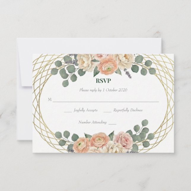 Elegante tarjeta de respuesta floral de melocotón  (Anverso)