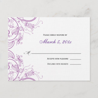Elegante Tarjeta de Respuesta Floral Púrpura