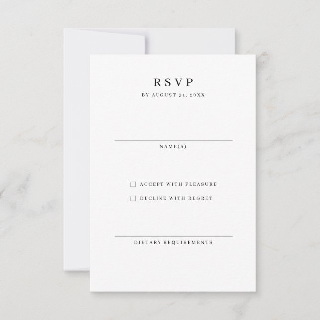 Elegante tarjeta de respuesta minimalista RSVP (Anverso)