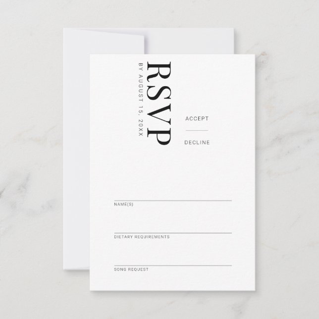 Elegante tarjeta de respuesta minimalista RSVP (Anverso)