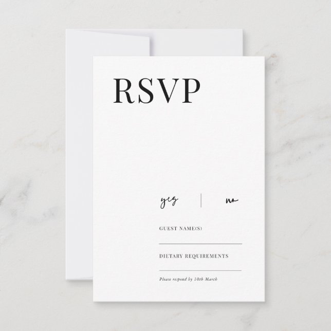 Elegante tarjeta de respuesta minimalista RSVP (Anverso)