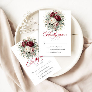 Elegante Tarjeta de Respuesta para Boda Floral Roj