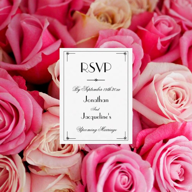 Elegante tarjeta de respuesta RSVP de boda clásica (Elegant classic chic white wedding RSVP response cards.)