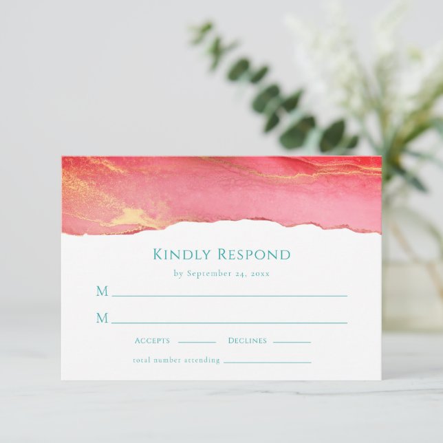 Elegante tarjeta de respuesta RSVP de boda de vera (Anverso de pie)