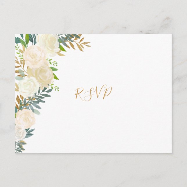 Elegante tarjeta de respuesta rsvp de boda dorada  (Anverso)