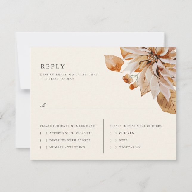 Elegante tarjeta de respuesta RSVP de boda floral  (Anverso)