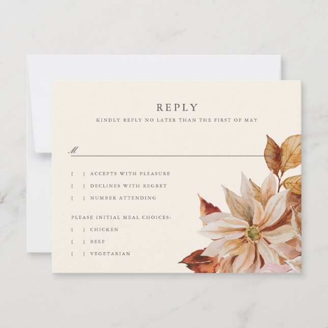 Elegante tarjeta de respuesta RSVP de boda floral  (Anverso)