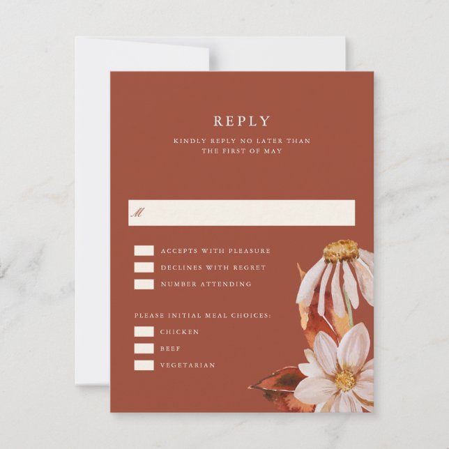 Elegante tarjeta de respuesta RSVP de boda floral  (Anverso)