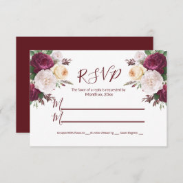 Elegante tarjeta de respuesta RSVP de Borgoña Flor
