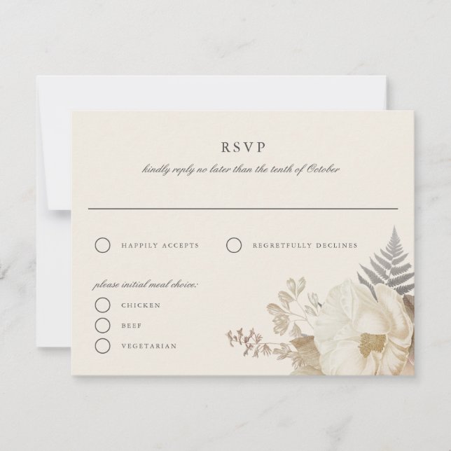 Elegante Tarjeta de Respuesta RSVP de Crema Floral (Anverso)