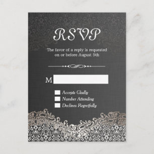 Elegante tarjeta de respuesta RSVP de Damask de pl
