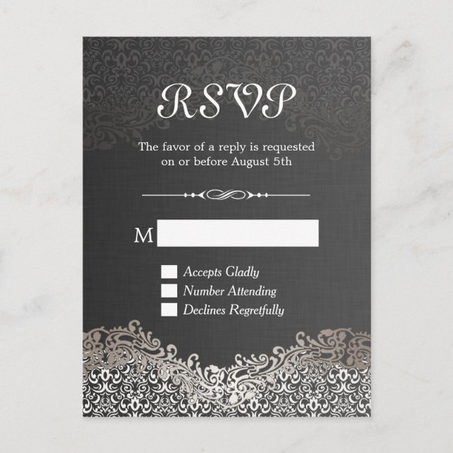 Elegante tarjeta de respuesta RSVP de Damask de pl (Anverso)