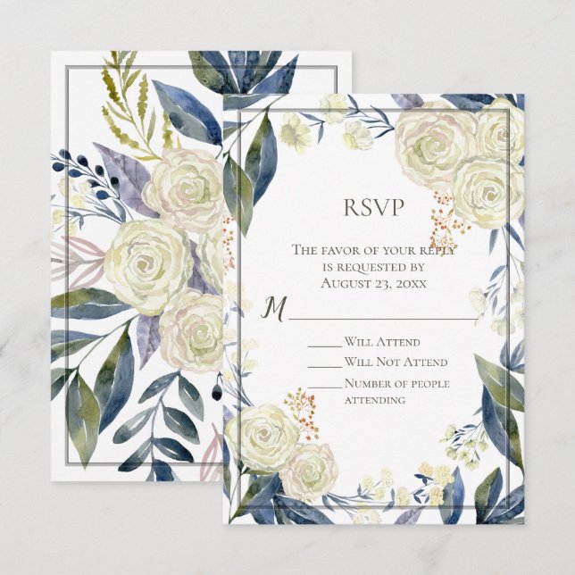Elegante tarjeta de respuesta RSVP de Flor de colo (Anverso / Reverso)
