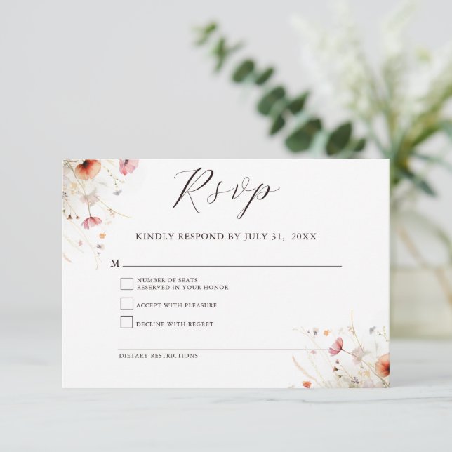 Elegante Tarjeta de Respuesta RSVP de Flor Silvest (Anverso de pie)