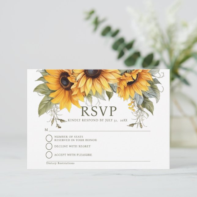Elegante tarjeta de respuesta RSVP de girasol (Anverso de pie)
