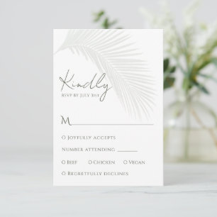 Elegante tarjeta de respuesta RSVP de hojas de pal