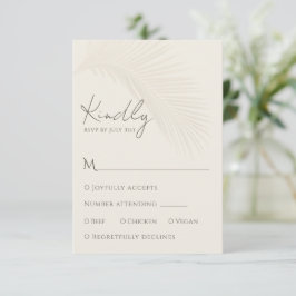 Elegante tarjeta de respuesta RSVP de hojas de pal
