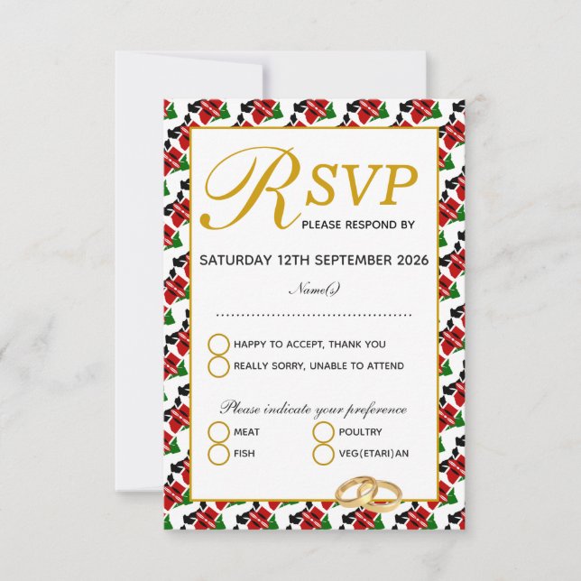 Elegante tarjeta de respuesta RSVP de KENYA Weddin (Anverso)
