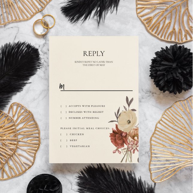 Elegante tarjeta de respuesta RSVP de la boda flor (Subido por el creador)