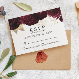 Elegante tarjeta de respuesta RSVP de oro floral d