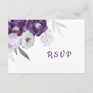 Elegante tarjeta de respuesta RSVP de Plata Púrpur
