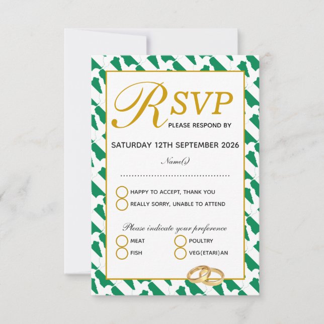 Elegante tarjeta de respuesta RSVP NIGERIA NAIJA W (Anverso)