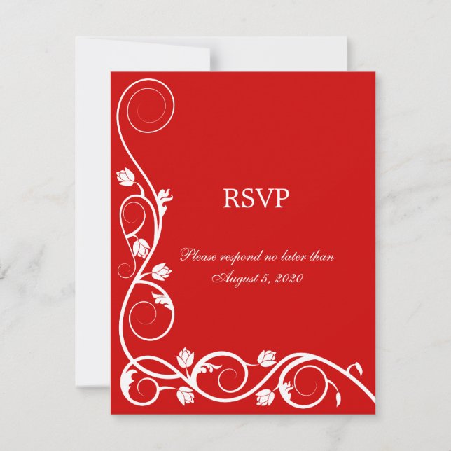 Elegante tarjeta de respuesta RSVP / Red and White (Anverso)