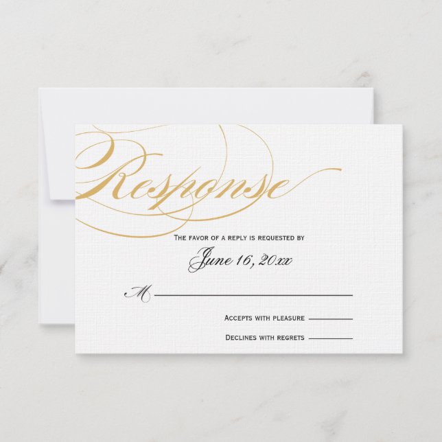 Elegante Tarjeta de Respuesta Script - Oro y Negro (Anverso)