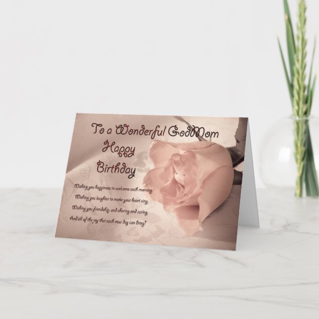 Elegante tarjeta de rosa de cumpleaños para Godmom (Anverso)