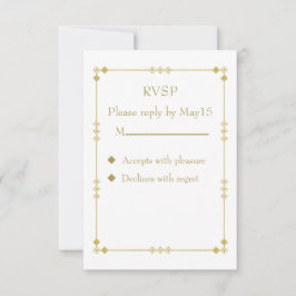 Elegante Tarjeta de RSVP Art Déco en Blanco y Dora