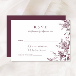Elegante Tarjeta de RSVP Botánica Floral Merlot Bu