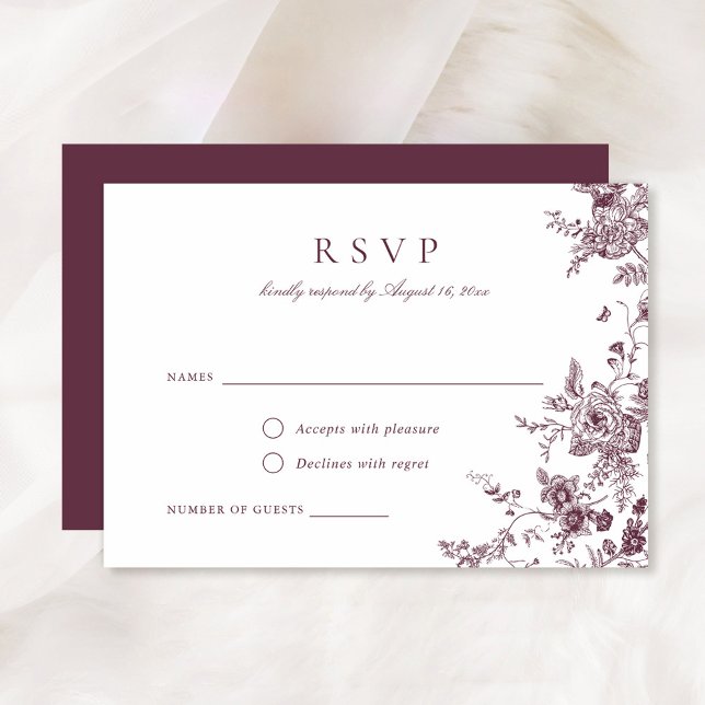 Elegante Tarjeta de RSVP Botánica Floral Merlot Bu (Subido por el creador)