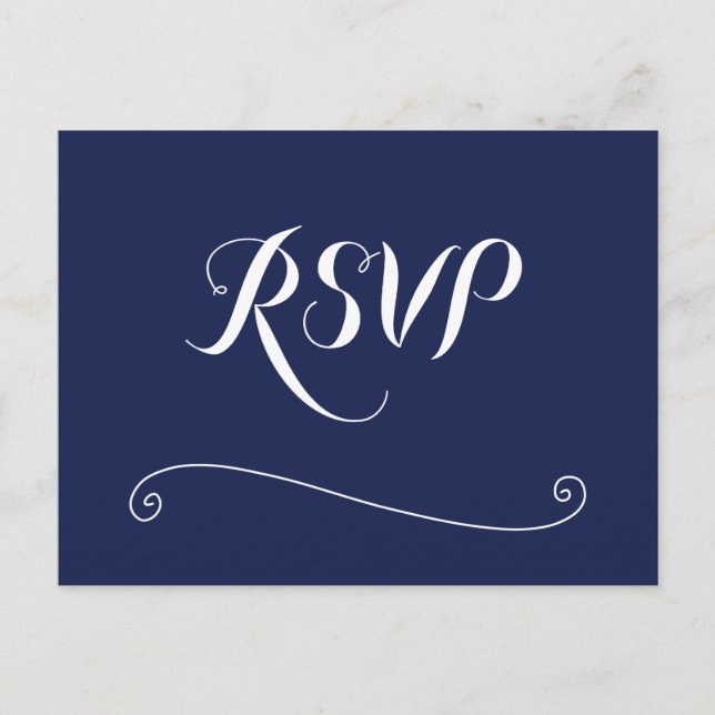 Elegante Tarjeta de RSVP de Boda Azul Marino y Bla (Anverso)