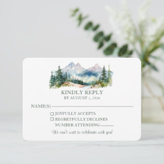 Elegante Tarjeta de RSVP de Boda de Montaña con Ac