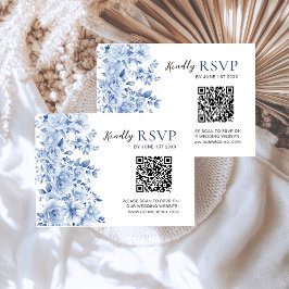 Elegante tarjeta de RSVP de boda floral azul polvo