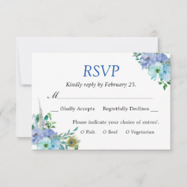 Elegante Tarjeta de RSVP de Boda Floral Azul Safir
