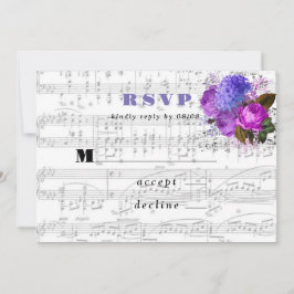 Elegante tarjeta de RSVP de boda musical floral