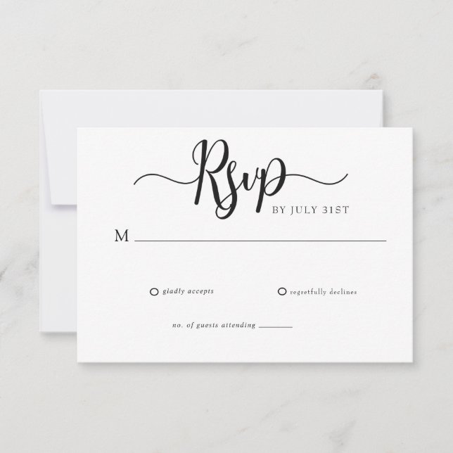 Elegante Tarjeta de RSVP de Boda Simple Escritura (Anverso)