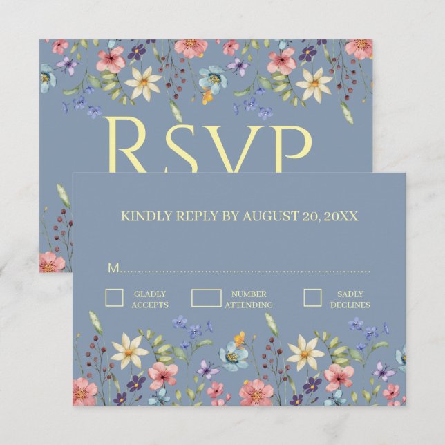 Elegante Tarjeta de RSVP de Boda Tradicional Flora (Anverso / Reverso)