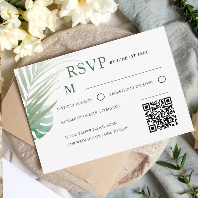 Elegante Tarjeta de RSVP de Boda Tropical Verde (Subido por el creador)