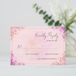 Elegante tarjeta de RSVP floral acuarela rosa y pú