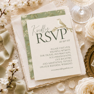Elegante Tarjeta de RSVP Floral Verde Pistacho par