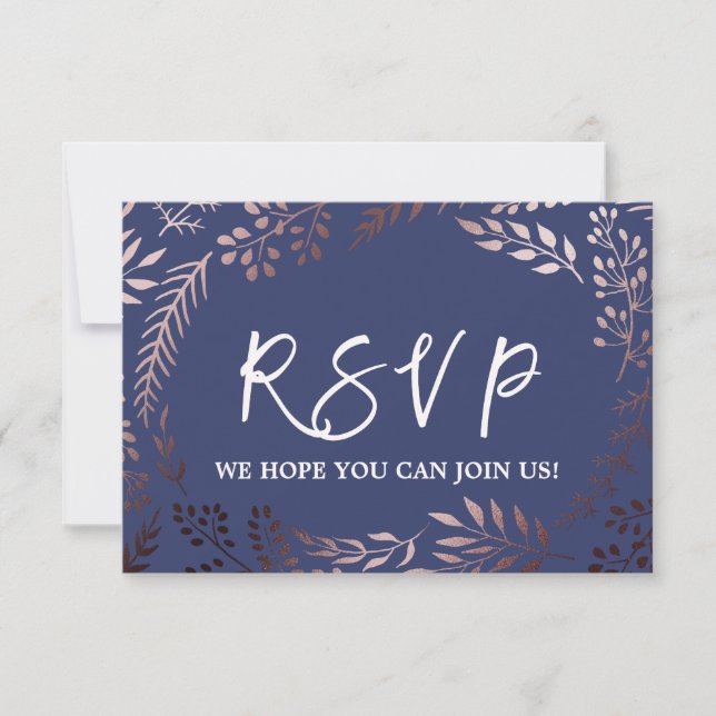 Elegante tarjeta de RSVP para sitio web de boda en (Anverso)