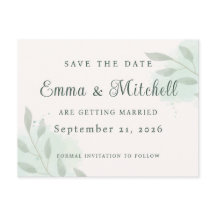 Elegante tarjeta de Save the Date botánico en verd