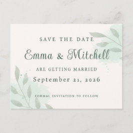 Elegante tarjeta de Save the Date botánico en verd
